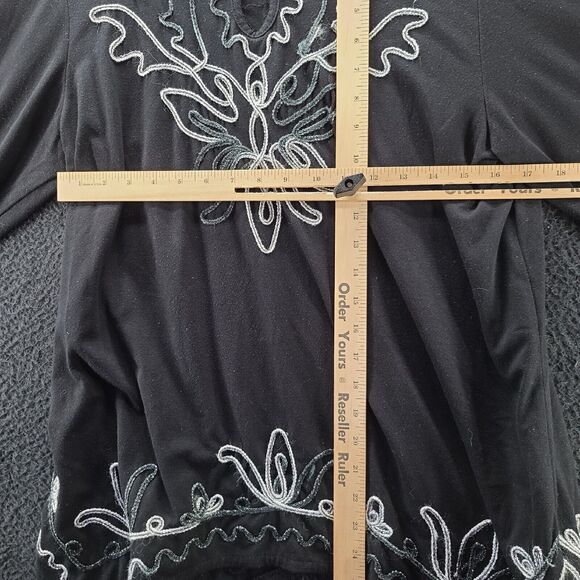 Objects D'Art Womens Blouse Black Size 3/4 Sleeve Pullover Metallic Design - Picture 3 of 12